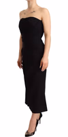 Black Silk Stretch Strapless Sheath Midi Dress 2