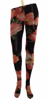 Black Floral Print Nylon Tights Stockings 1