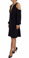 Black Long Sleeves Open Shoulder A-line Dress 1