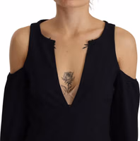 Black Long Sleeves Open Shoulder A-line Dress 3