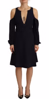 Black Long Sleeves Open Shoulder A-line Dress 4