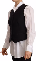 Black Button Down Sleeveless Vest Viscose Top 1
