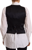 Black Button Down Sleeveless Vest Viscose Top 2