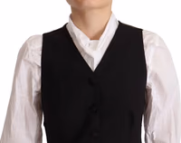Black Button Down Sleeveless Vest Viscose Top 3