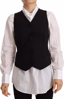 Black Button Down Sleeveless Vest Viscose Top 4