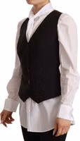 Black Button Down Sleeveless Vest Polyester Top 1
