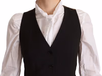 Black Button Down Sleeveless Vest Polyester Top 3
