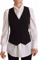 Black Button Down Sleeveless Vest Polyester Top 4