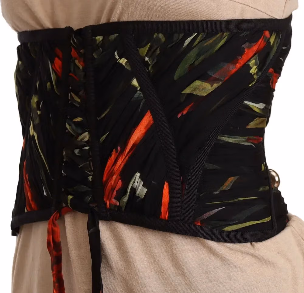 Black Corset Belt Stretch Waist Strap Silk Top