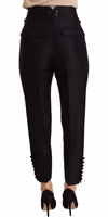 Black Button Embellished Cropped High Waist Pants 2