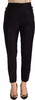 Black Button Embellished Cropped High Waist Pants 3