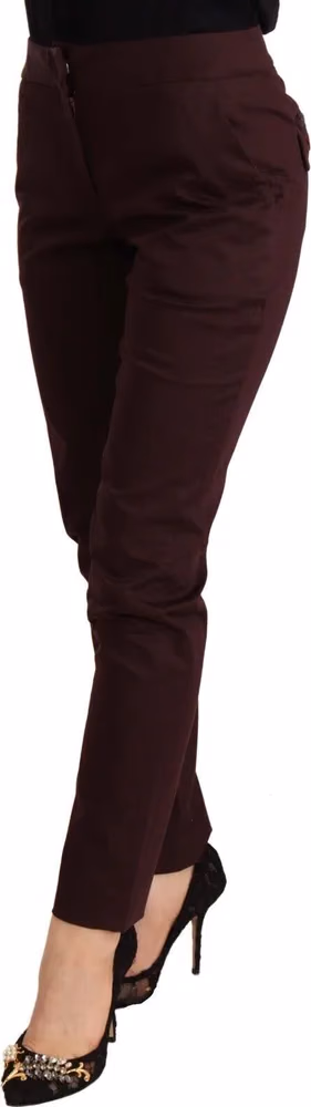 Maroon Mid Waist Skinny Women Trouser Pants