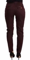 Maroon Mid Waist Skinny Women Trouser Pants 2