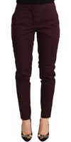Maroon Mid Waist Skinny Women Trouser Pants 3