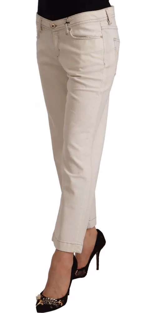 Off White Cotton Flared Cropped Denim Jeans