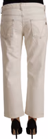 Off White Cotton Flared Cropped Denim Jeans 2
