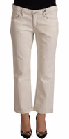 Off White Cotton Flared Cropped Denim Jeans 3