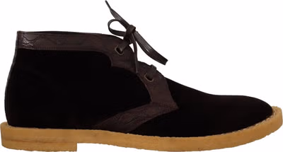 Brown Velvet Exotic Leather Boots