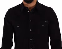 قميص دنيم قطني أسود بقصة ضيقة ومطاطية 3