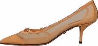 Peach Mesh Leather Chains Heels Pumps Shoes 4