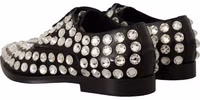 Black Leather Crystals Lace Up Formal Shoes 2