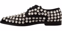 Black Leather Crystals Lace Up Formal Shoes 3