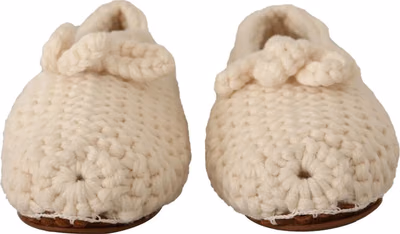 White Slip On Ballerina Flats Wool Knit Shoes