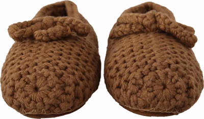 Brown Slip On Ballerina Flats Wool Knit Shoes