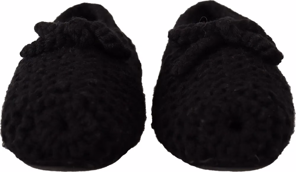 Black Slip On Ballerina Flats Wool Knit Shoes