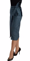 Blue High Waist Pencil Straight Wrap Style Skirt 1