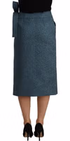 Blue High Waist Pencil Straight Wrap Style Skirt 2
