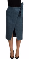 Blue High Waist Pencil Straight Wrap Style Skirt 3