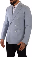 Blue Cotton Linen Slim Fit Jacket Coat Blazer 5