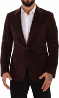 Brown Corduroy Slim Fit Coat DG Logo Blazer 3