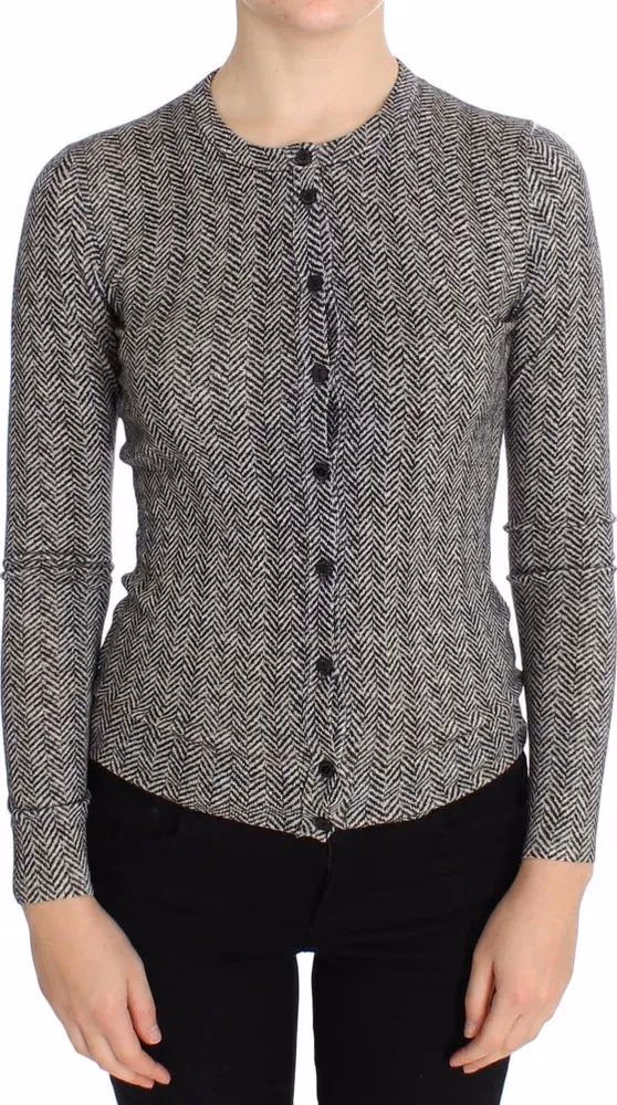 Black White Wool Top Cardigan Sweater