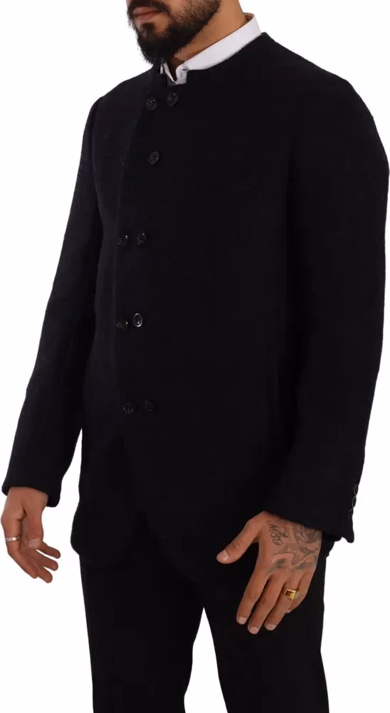 Gray Alpaca Button Down Men Coat Jacket