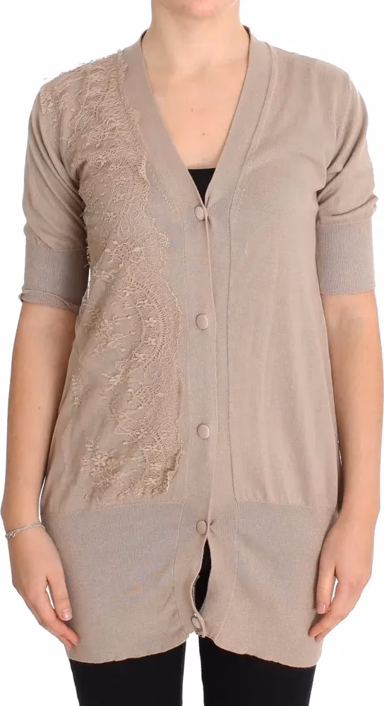 Pink Lace Cotton Cardigan Sweater