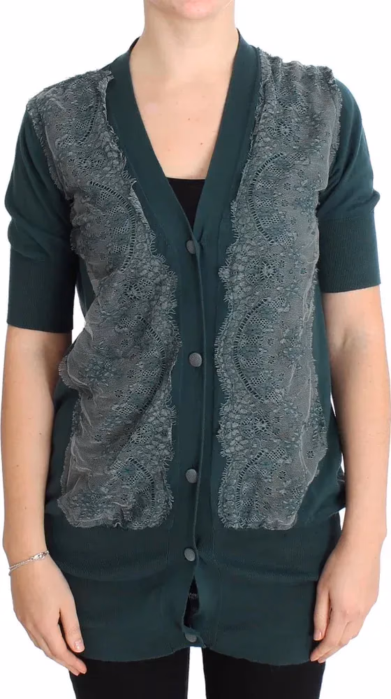 Green Lace Cotton Cardigan Sweater