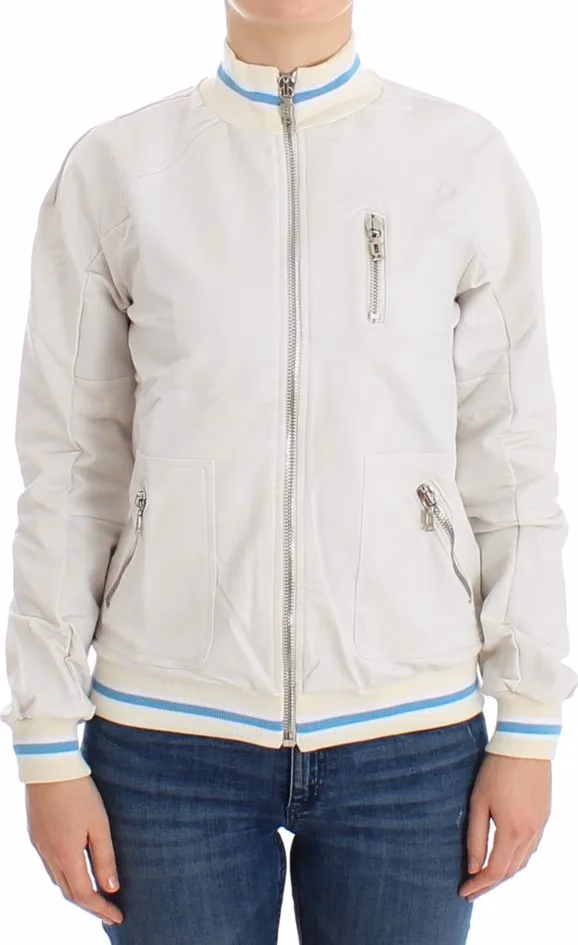 White Mock Zip Cardigan Sweatshirt Sweater
