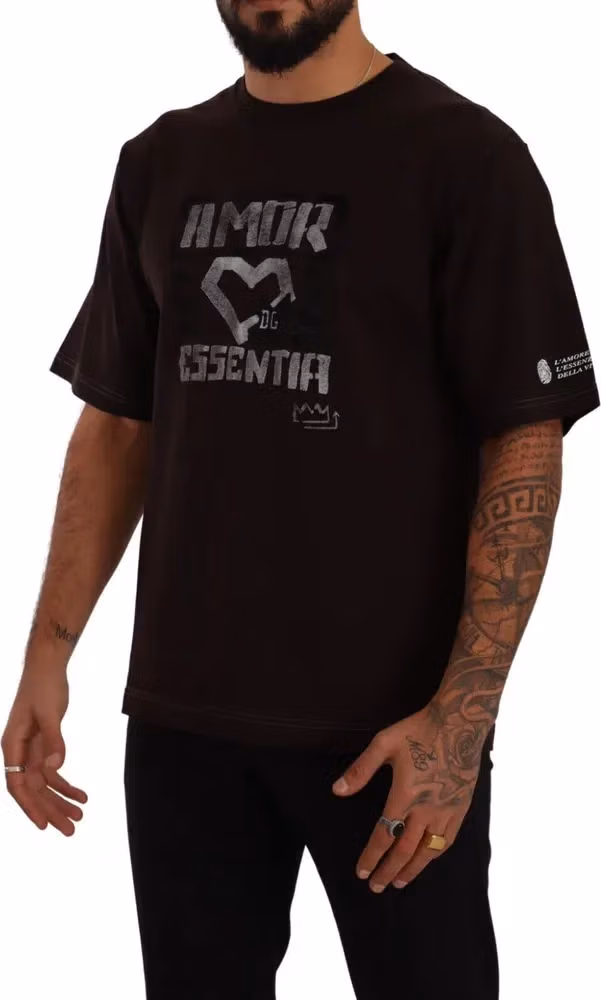 Bordeaux Cotton L-Amore Print Crewneck T-shirt