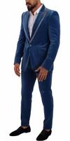 Blue SICILIA Velvet Slim Fit 2 Piece Suit 1