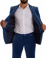 Blue SICILIA Velvet Slim Fit 2 Piece Suit 4
