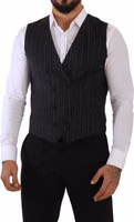 Gray Striped Double Breasted Waistcoat Vest 4