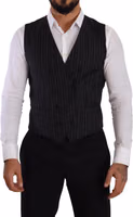 Gray Striped Double Breasted Waistcoat Vest 5