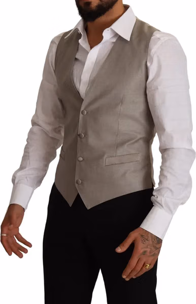 Beige Wool Single Breasted Waistcoat Vest