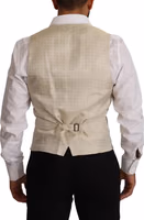 Beige Wool Single Breasted Waistcoat Vest 2