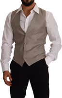 Beige Wool Single Breasted Waistcoat Vest 4