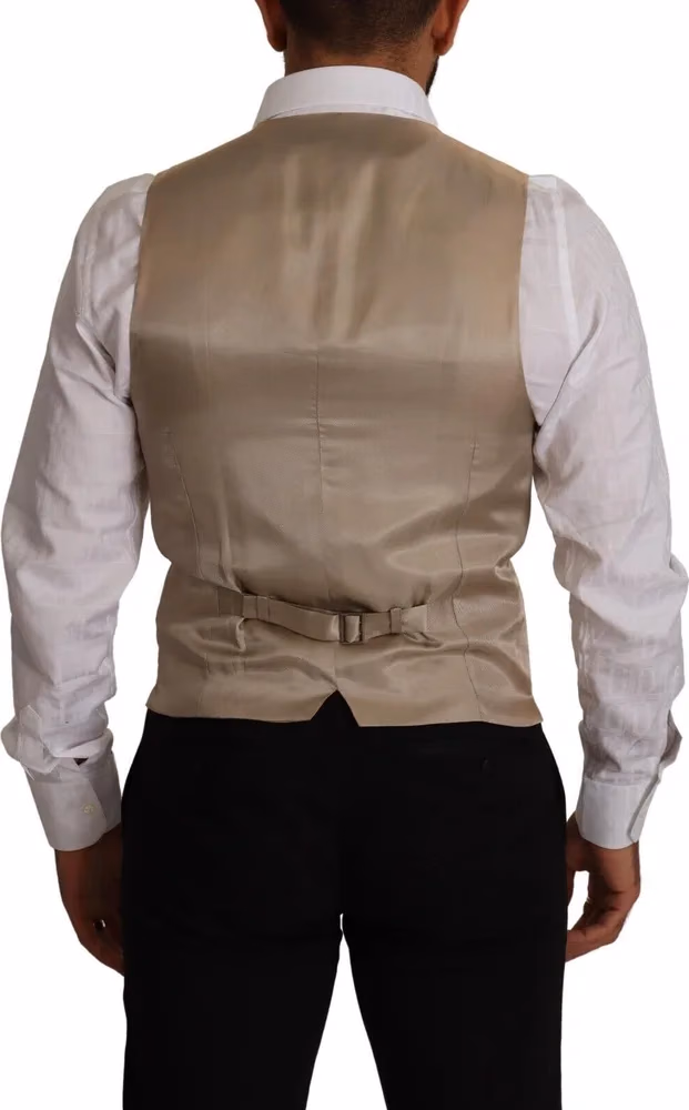 Beige Cotton Silk Slim Fit Waistcoat Vest