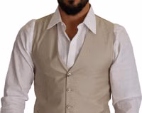 Beige Cotton Silk Slim Fit Waistcoat Vest 2