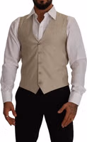 Beige Cotton Silk Slim Fit Waistcoat Vest 3